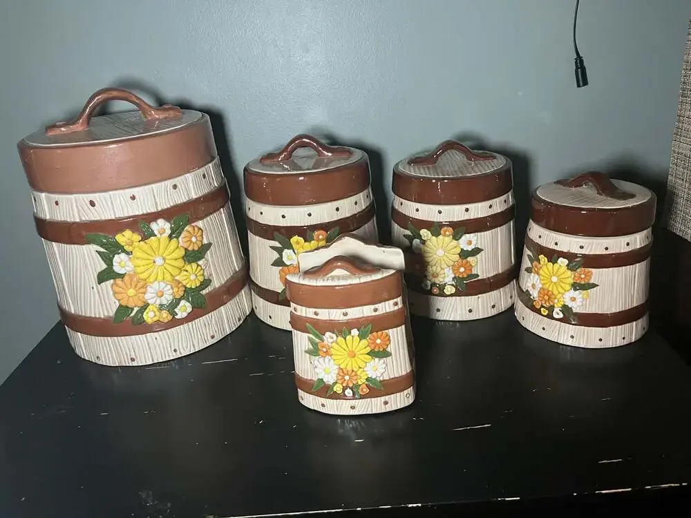 Vintage 70's hand painted ceramic cannister set